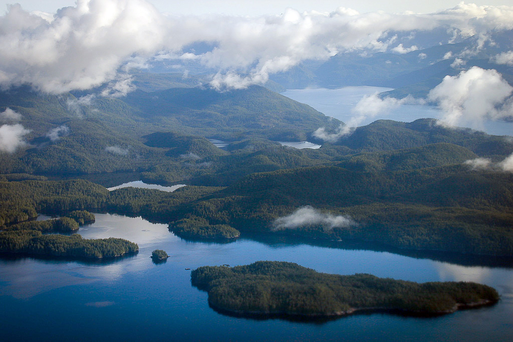 Aerial shot of coastline of Bella Bella